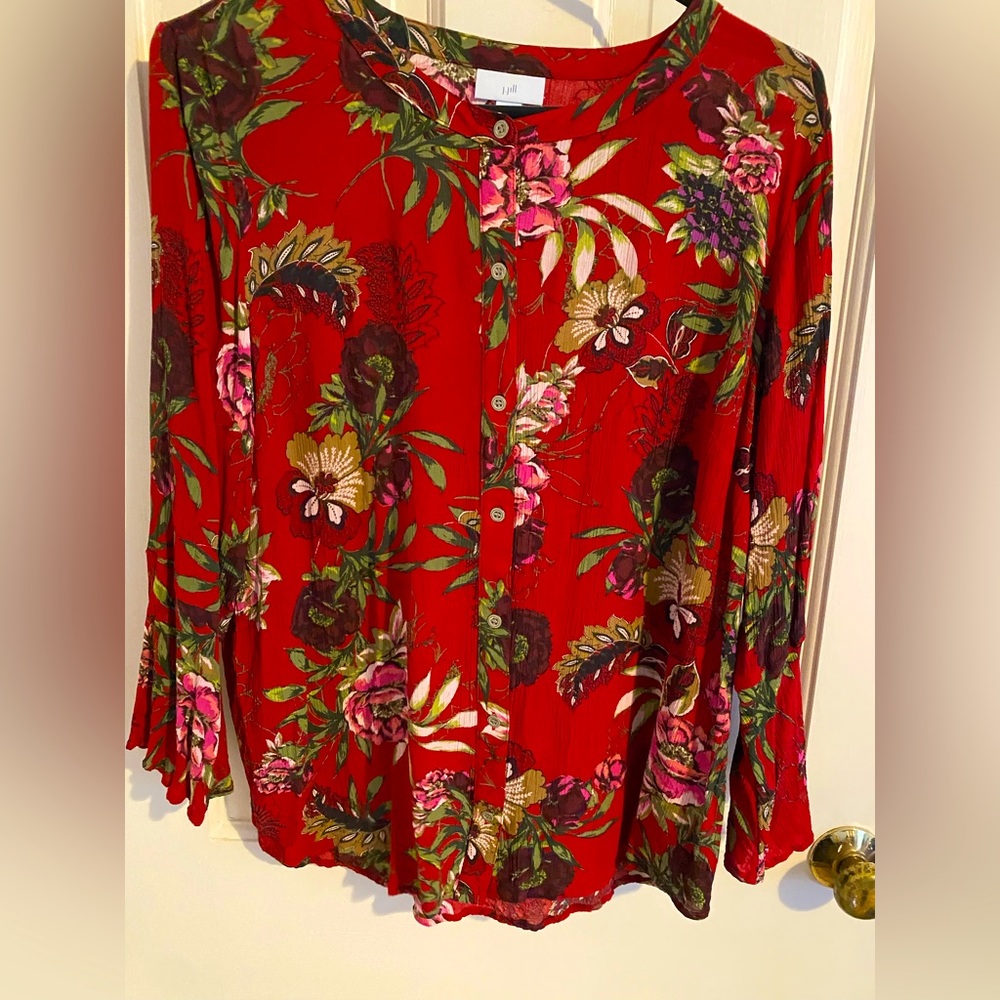 J Jill blouse. Red with floral pattern.